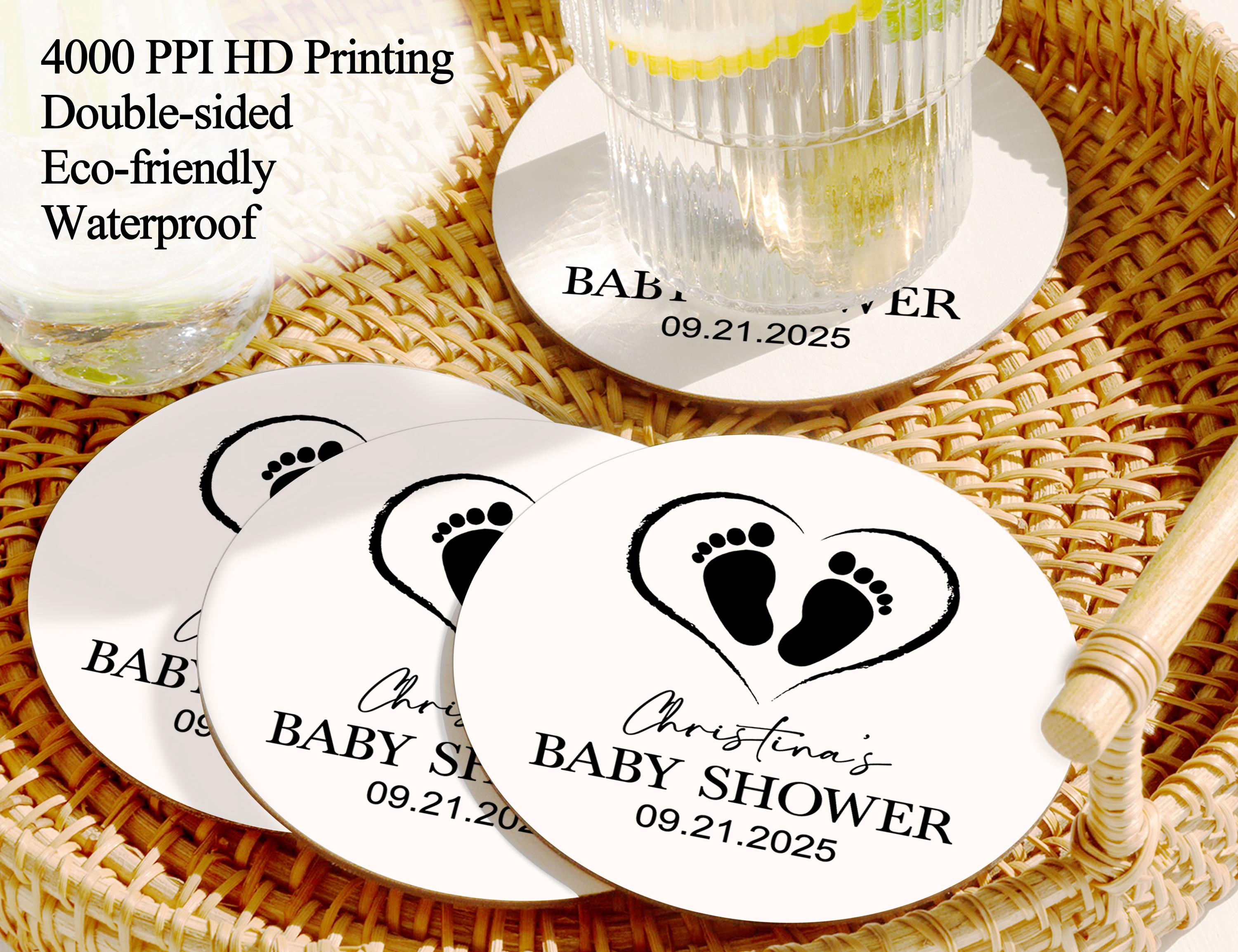 Bulk Personalized Coaster for Baby Shower, Custom Printed Footprint Coaster, Baby Shower Drink Coaster, Baby Shower Reception Favor Keepsake