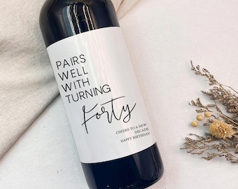 Custom 40th Birthday Wine label/40 Birthday Wine label/40th birthday Gift for Her/Gift Ideas for Friend/Forty wine label
