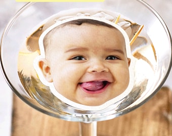 Face Cut-Out Cocktail Drink Topper/Edible Drink Topper/Photo Cocktail Topper/Party Decor for Bachelorette, Birthday,Wedding/Baby Face Topper