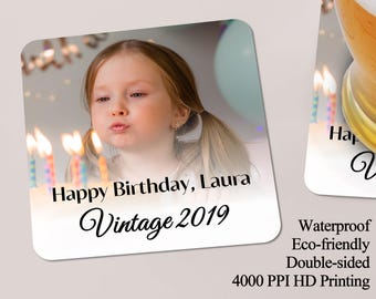 Custom Square Birthday Paper Coaster/Personalized Coaster For Party/Custom Birthday Party Favor/Happy Birthday/Vintage Est Year Face Coaster