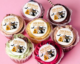 Custom Halloween EDIBLE Cup Cake Toppers Halloween Theme Cupcake and Cookie Toppers Party Decor Halloween Drink Toppers Wafer Paper Toppers