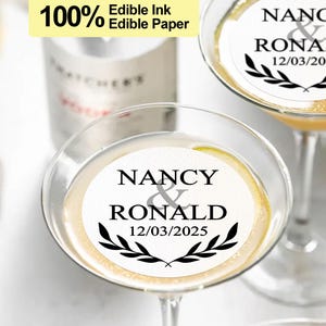 Edible Cocktail Toppers for Wedding Custom Wreath Wedding Drink Toppers Wedding Party Decoration for Cocktail Personalized Beverage Garnish