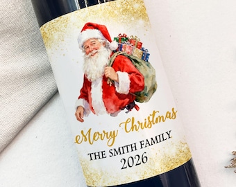 Personalized Santa Christmas Wine Label/Merry Christmas Labels/Custom Wine Bottle Label/Champagne Labels/Holiday Wine Label/Gift for Her