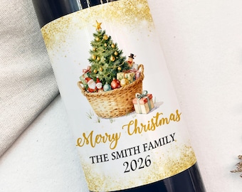 Merry Christmas Wine Label/Personalized Christmas Label/Holiday Party Gift for Her/Christmas Wine Tasting Party Favor/Champagne Bottle Label