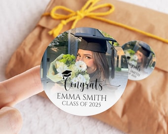 Benutzerdefinierte Foto-Abschluss-Geschenkaufkleber, Abschlussaufkleber, personalisierte Klasse von 2025 Geschenkaufkleber, 2025 Grad Partybevorzugung Geschenkanhänger Aufkleber