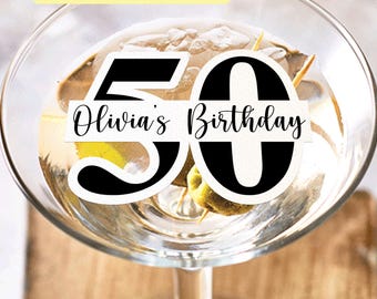 Custom Cutout Birthday Drink Topper/Edible Cocktail Toppers for 50th Birthday/Milestone Birthday Party Decor/30th 40th Birthday Cake Topper