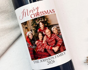 Custom Christmas Photo Wine Labe, Holiday Wine Bottle Label, Merry Christmas Wine Label, Christmas Party Decor, Christmas Family Photo Label