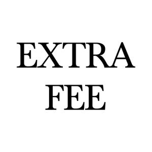 以下が含まれることがあります： 「EXTRA FEE」と書いてある白黒のテキスト