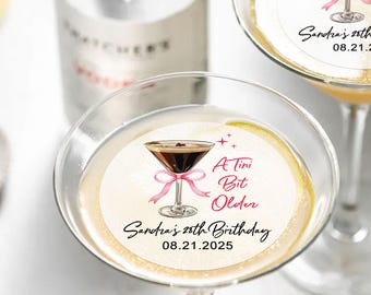 Custom Birthday Drink Toppers/EDIBLE Cocktail Toppers/A Tini Bit Older Drink Toppers/Milestone Birthday Party Decor/30th Birthday Toppers