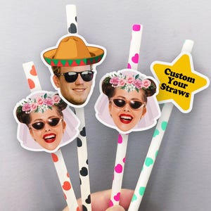 Bachelorette Party Head Straws/Personalized Face Straws/Bride Face Straws/Groom Face Straws/Funny Gag Gift Favor/Custom Face Drinking Straws