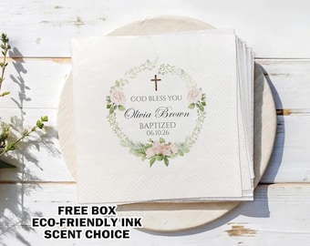 God Bless You Baptism Paper Napkins/Baptism Celebration Cocktail Napkins/Baby Shower Decorations/Personalized Luncheon or Dinner Napkins Set