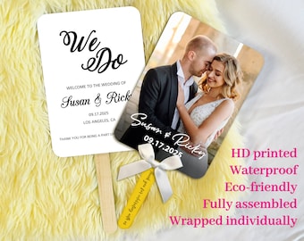We Do Wedding Program Photo Fans with Wooden Handles Custom Wedding Favors Program Fans Double-sided Church Fans Bridesmaid Gifts ASSEMBLED