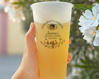 Personalized Frosted Cups Favors for College Graduate Graduation Party/High School Grad Party Decor/Graduation Cups/Class of 2025 Cap Gifts