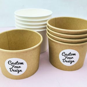 Personalized Ice Cream Cup with Wooden Spoon/Disposable Ice Cream Cups in Bulk/Ice Cream Party Decor/Party Favors/Kids Birthday Party/8 Oz