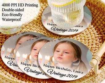Personalized Cocktail Coasters with Photo/Photo Birthday Coasters/Bulk Birthday Favor for Guest/Birthday Party Decor/Birthday Gifts Coasters
