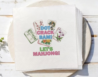 Mahjong Cocktail Napkins, Custom Napkin, Cheeky Mahjong Cocktail Napkin, Mahjong Gift, Game Night Hostess Gift, Dot Crack Bam, Modern Napkin