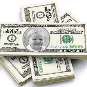 Your Face on Money/Personalized 100 Dollar Bill Prints/Birthday Money/Custom Birthday Party Money/Your Face on 100 Dollar Bill/Fake Money