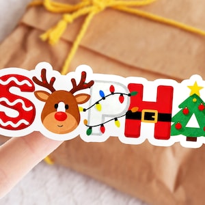 Aangepaste naam stickers kerstthema/stickers grappige kerst cartoon/vakantielabels voor geschenkdoos/pakket envelop zeehonden/cadeaulabels tags