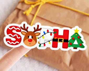 Custom Name Christmas Theme Stickers/Christmas Funny Cartoon Stickers/Holiday Labels for Gift Box/Package Envelope Seals/Present Labels Tags