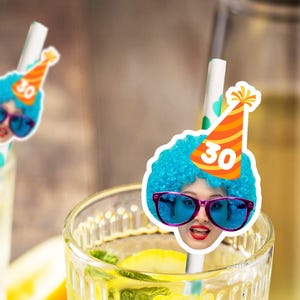 Birthday Party Head Straws/Personalised Face Straws/Birthday Straw/Party Decor/Birthday Party Favor/Birthday Hat Straw/Funny Graduation Gift