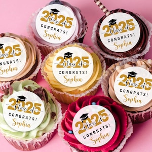 Congrats Grad Cupcake Toppers/Class of 2025 Party Cookie & Cake Toppers/Graduation Edible Cocktail Garnishes/Custom Graduation Drink Toppers