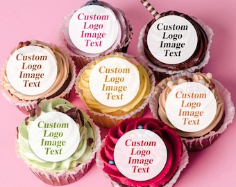 Custom Logo EDIBLE Cup Cake Toppers Christmas Company Cupcake and Cookie toppers Business Party Decor Corporate Event Wafer Paper Toppers