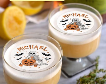 EDIBLE Circle Halloween Drink Toppers, Custom Name Halloween Cocktail Topper, Bulk Custom Edible Drink Topper, Halloween Party Decoration