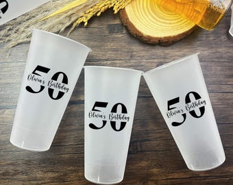 Custom 50th Birthday Frosted Cup, Birthday Favors for Guest, Plastic Cups for Birthday Supplies, Birthday Party Cups, Personalized Cup Gifts