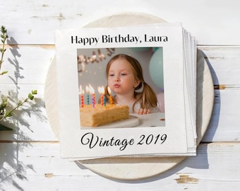 Personalized Napkins with Photo, Custom Napkins Printed Personalized Cocktail Napkins, Happy Birthday Napkins, Vintage Birthday Party Decor