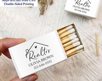 Realtor Client Gift Matches, Real Estate Open House Personalized Matchboxes, Realtor Marketing Gifts, Real Estate Matchbox with Contact Info