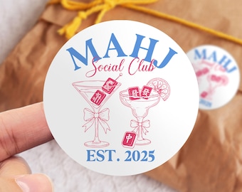 Mahjong Social Club Cocktail-runde Aufkleber / anpassbare MAHJ Social Club Ereignis-Aufkleber / Mahjong-Druckaufkleber / Mahjong-Etiketten