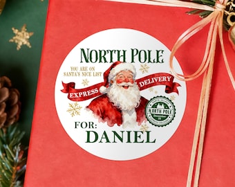 Weihnachtsmann Etiketten, benutzerdefinierte Weihnachtsmann Geschenkanhänger Aufkleber / personalisierter Weihnachtsaufkleber / von Weihnachtsaufklebern / Nordpol Geschenkaufkleber / benutzerdefinierter Aufkleber