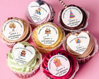 Edible Cupcake Topper for Birthday/Custom Cake Topper/Birthday Cocktail Toppers/Birthday Drink Toppers/30th, 40th, 50th Birthday/Party Decor