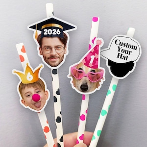 Custom Face Straws, Birthday Decoration, Personalized Photo Straws, Birthday Tableware Decor, Funny Birthday Straws, 21st/30th/90th Birthday