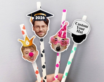 Custom Face Straws, Birthday Decoration, Personalized Photo Straws, Birthday Tableware Decor, Funny Birthday Straws, 21st/30th/90th Birthday
