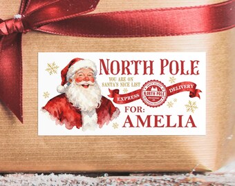 Personalisierte Weihnachtsmann Geschenkanhänger/Nordpol Santa Express Lieferung/Weihnachten personalisierte Aufkleber/Kinder Weihnachtsetiketten/Weihnachtsaufkleber Tags