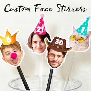 Personalized Drink Stirrers with Face/Custom Cocktail Stirrers for Birthday/Birthday Decor/50th Birthday Stir Sticks/Party Swizzle Sticks