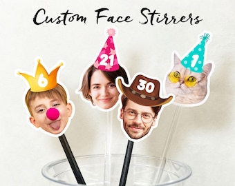 Personalized Drink Stirrers with Face/Custom Cocktail Stirrers for Birthday/Birthday Decor/50th Birthday Stir Sticks/Party Swizzle Sticks