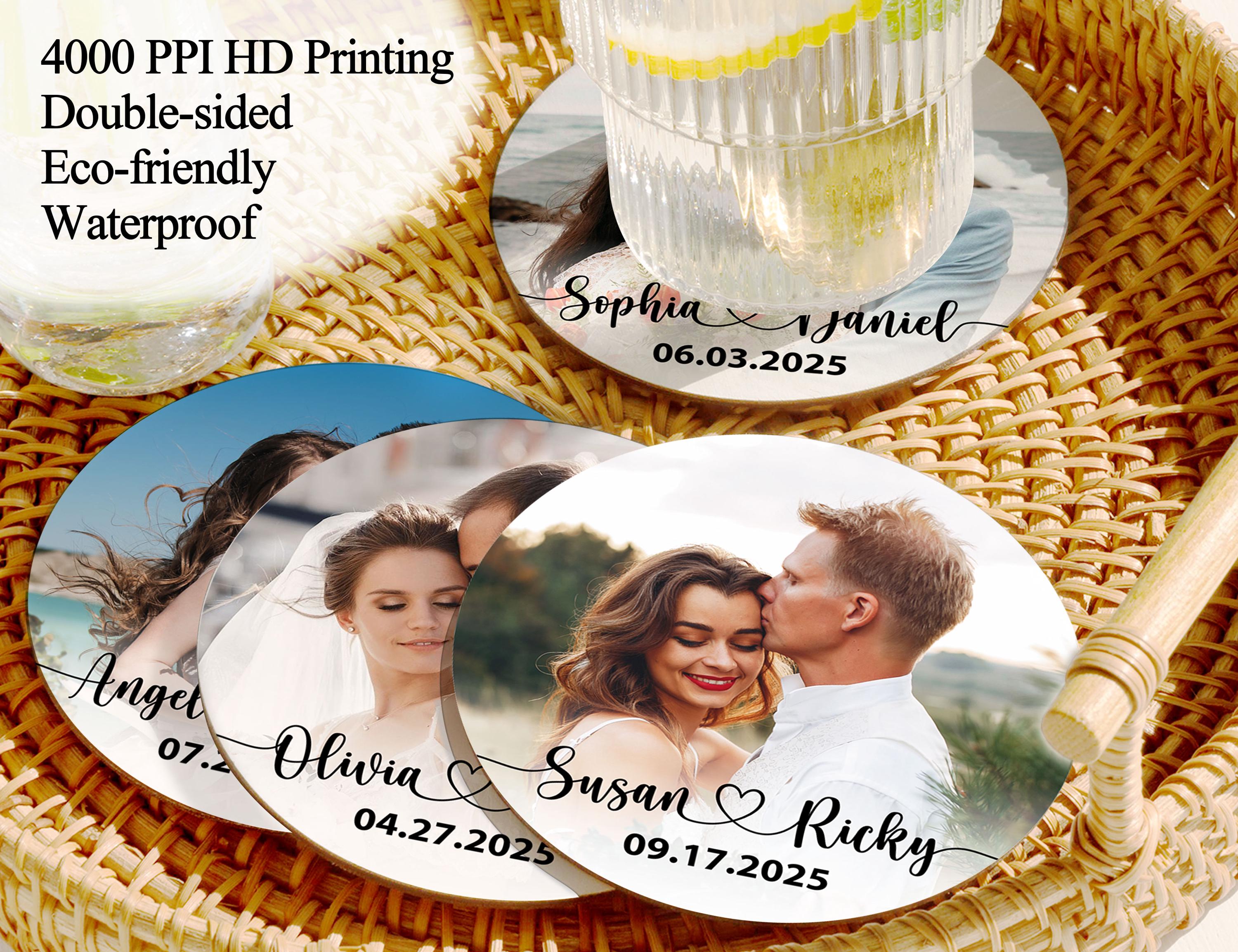 Personalized Cocktail Coasters with Photo/Photo Wedding Coasters/Bulk Wedding Favors for Guest/Wedding Party Decor/Wedding Gifts Coasters