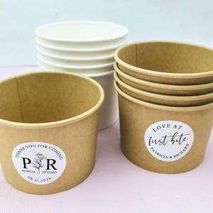 8 Oz Wedding Ice Cream Cup Monogrammed Ice Cream Cups Custom Wedding Serving Bowl Bulk Disposable Ice Cream Cup Wedding Reception Snack Cups