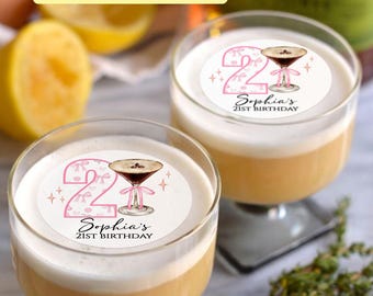 EDIBLE CLEAR Birthday Drink Toppers, Edible 21st Birthday Decor, Happy 21st Birthday Cocktail Toppers, Cupcake Toppers, Birthday Party Ideas