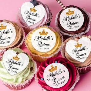 Custom Edible Cupcake Toppers Quinceañera XV Design/Personalized Wafer Paper Cocktail Toppers/Birthday Cake Topper/Mis Quince Drink Toppers