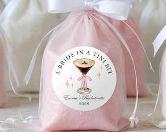 A Bride In A Tini Bit Bachelorette Party Stickers, Personalized Gift Labels for Bach Party, Bachelorette Brunch Favor Tags, Hen Party Labels