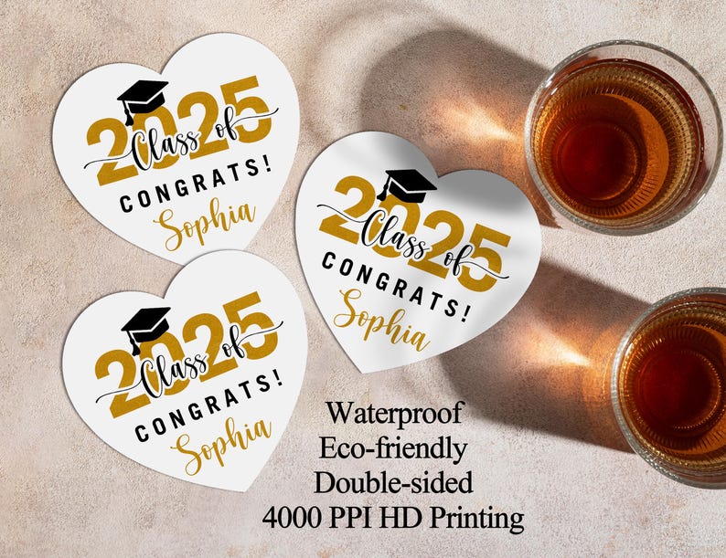 Graduation Amber Class of 2025 Graduation Celebration Coasters, Congrats Grad Party ...
