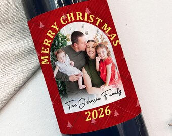 Personalized Christmas Wine Bottle Labels with Photo/Holiday Wine Stickers/Photo Wine Label/Holiday Gifts/Christmas Party Decor/Xmas Gifts