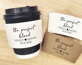 Coffee Cup Sleeve for Wedding, Party Decor, Custom Natural Brown Kraft Coffee Sleeve, The Perfect Blend Coffee Sleeves for Wedding/Bar/Party