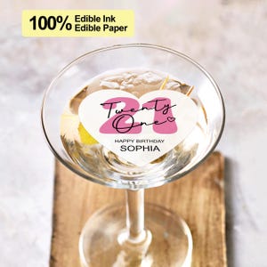 Custom EDIBLE Birthday Drink Toppers, Custom Cocktail Topper Favors, Edible Cup Cake Toppers, 21st/30th/40th Milestone Birthday Party Decor