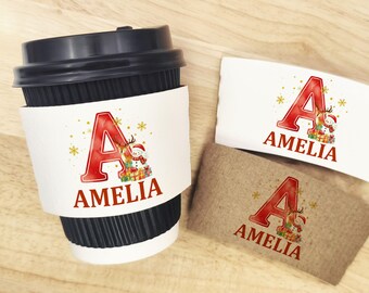 Maniche per tazze da caffè in carta stampata personalizzate per Natale/Kraft o bianche/Maniche per tazze da caffè personalizzate con nome e iniziale/Bomboniere per feste/Bar del caffè