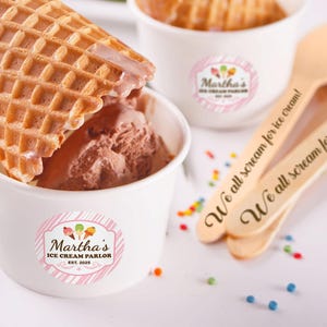 Custom Ice Cream Cup with Wooden Spoon/Bulk Disposable Ice Cream Parlor Cups/Ice Cream Party Decor/Summer Party Serving Cups/Birthday Party