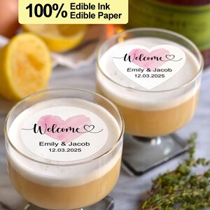 Personalised Wedding Drink Toppers | Wedding Welcome Cocktail Toppers | Custom Edible Drink Topper with Wedding Couple&#39;s Names | Cake Topper